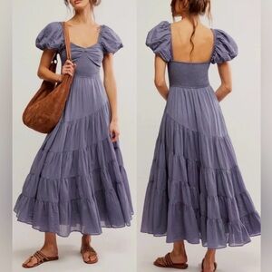 Free People Sun-drenched Maxi Dress in Blue Granite XS